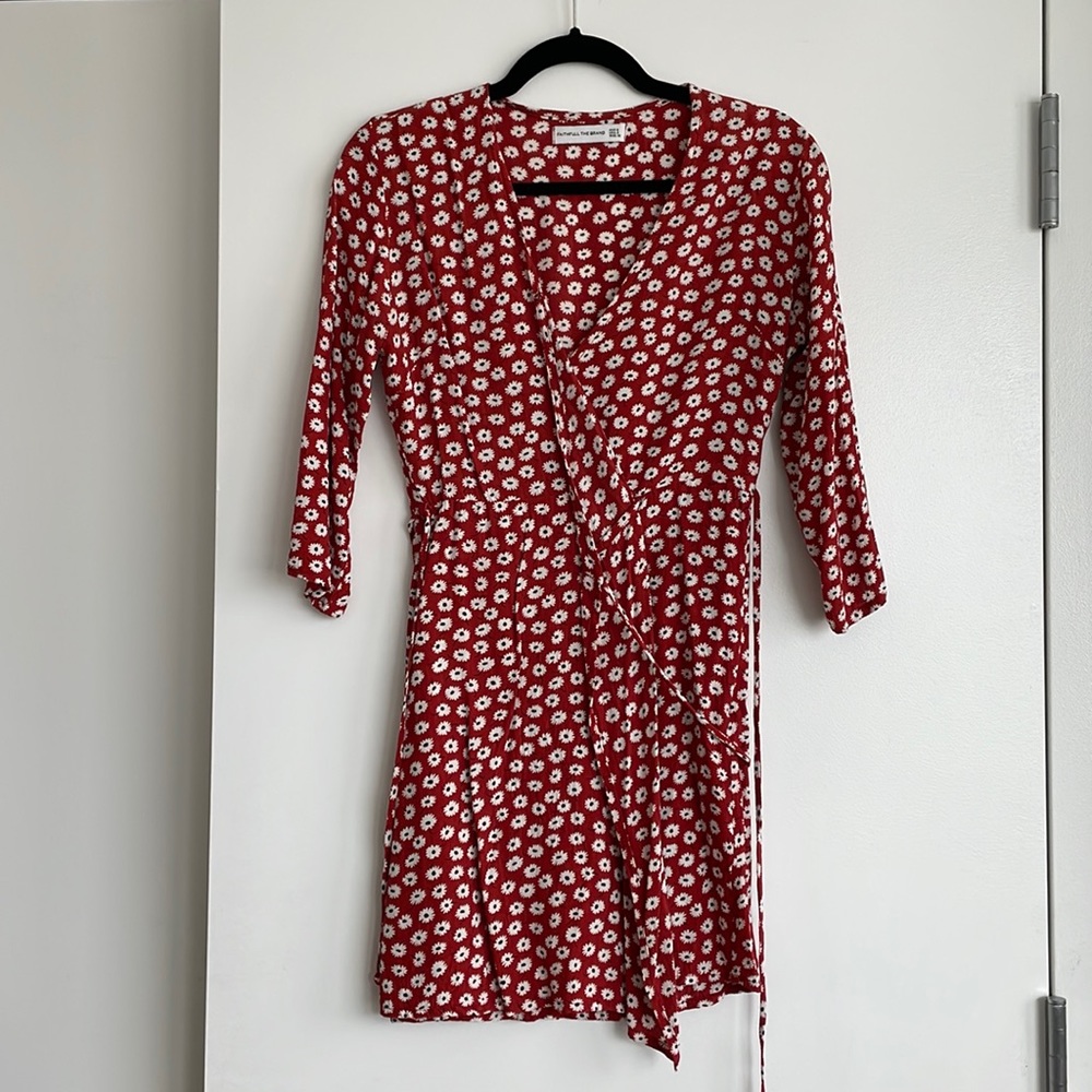 Red daisy wrap dress